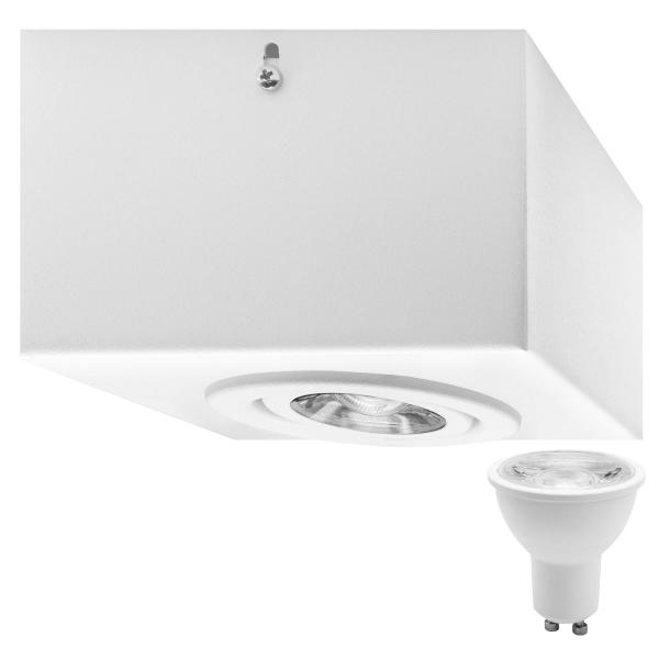 Imagem de Kit 2 Spot Plafon Sobrepor Box Quadrado Mr16 Branco + Led 7w Branco Frio