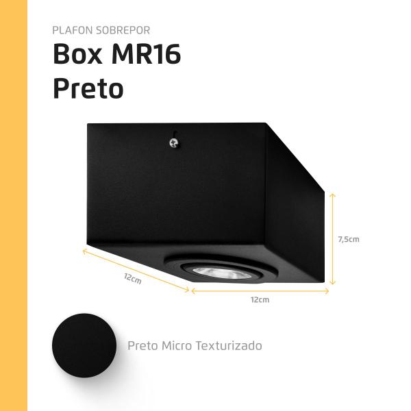 Imagem de Kit 2 Spot Plafon Sobrepor Box Quadrado Mr16 Direcionável Preto