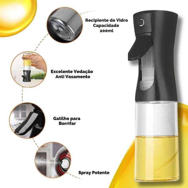 Imagem de Kit 2 Spray 200ml Pulverizador Óleo Vinagre Vidro Galheteiro Culinário Cozinha Borrifador Kit Vidro Azeite Multiuso Versátil Frasco T