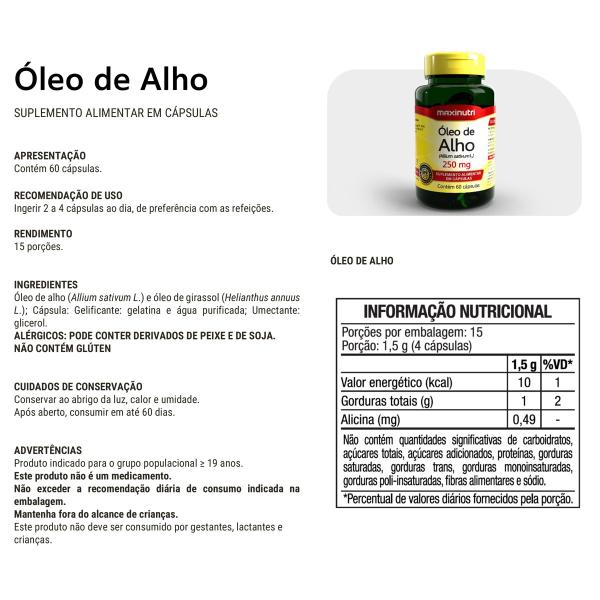 Imagem de Kit 2 Suplemento Óleo de Alho 250mg 60 Capsulas Maxinutri