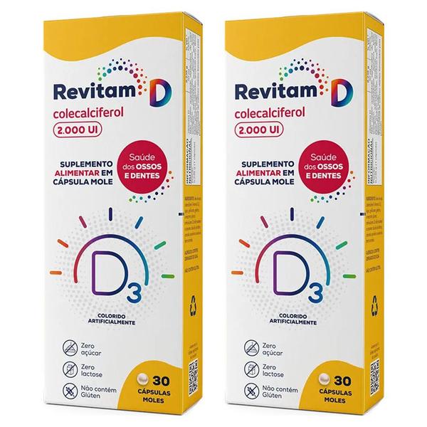 Imagem de Kit 2 Suplemento Revitam D3 2000UI 30 Cápsulas - Avert