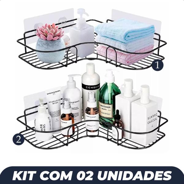 Imagem de Kit 2 Suporte De Shampoo Prateleiras De Banheiro Com Adesivo Sem Furo Alta qualidade