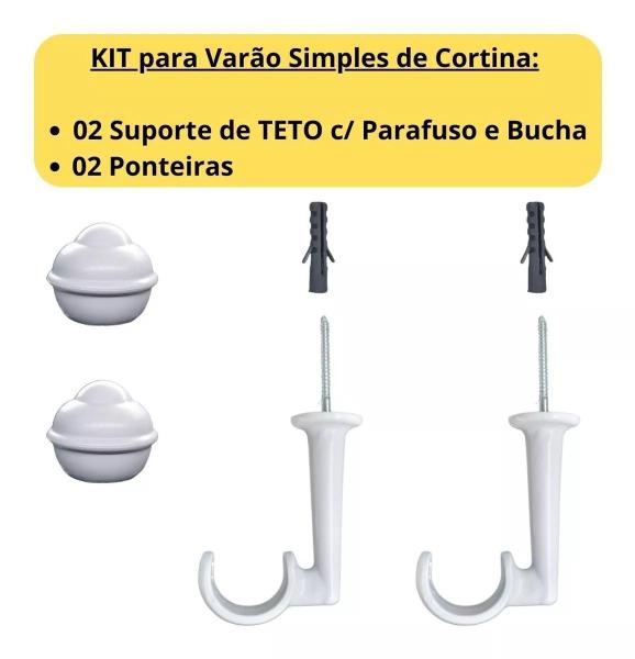 Imagem de Kit 2 Suporte De Teto Para Cortina E Ponteiras P/ Varão 19mm