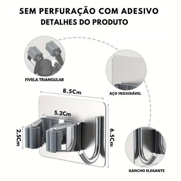 Imagem de Kit 2 Suporte De Vassoura Rodo De Parede Adesivo C Gancho 