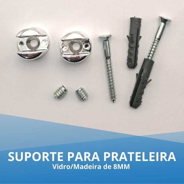 Imagem de Kit 2 Suporte Fenda Prateleira De Vidro Madeira Cromado 8mm