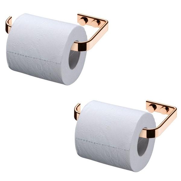 Imagem de Kit 2 Suporte Porta Papel Higiênico Banheiro De Parede Rosé Gold - 2300RG Future