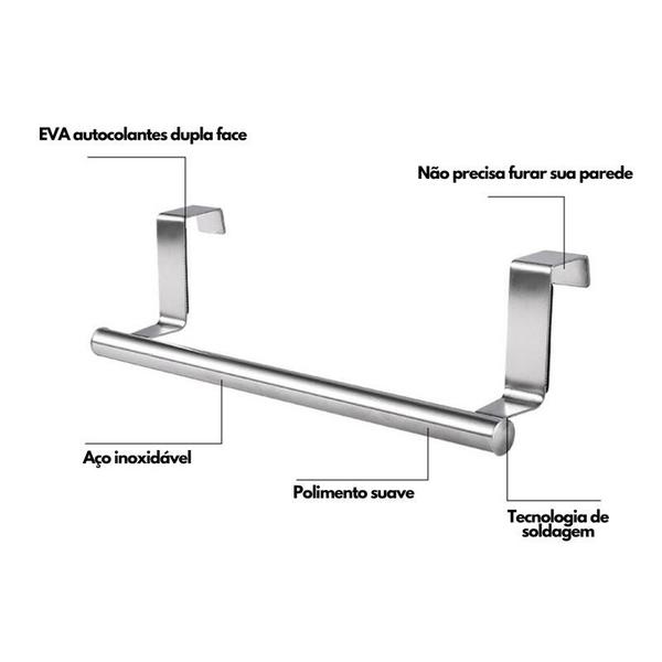 Imagem de Kit 2 Suporte Porta Toalha Rosto Box Banheiro Banho Cozinha Aço Inox Bancada Lavabo Pendurar Pendurador Toalheiro Par