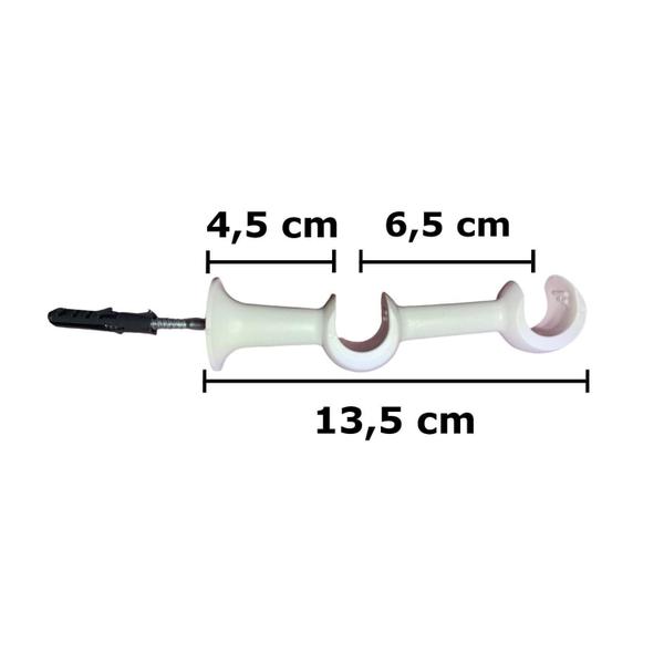 Imagem de Kit 2 Suporte Varão Duplo Cortina Ponteira 19-19Mm Branco