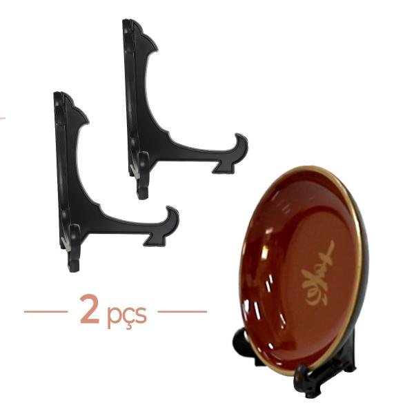 Kit 2 Suportes 9cm Preto p/ Pratos e Azulejos Decorativos - AC Imagem de Kit 2 Suportes 9cm Preto p/ Pratos e Azulejos Decorativos
