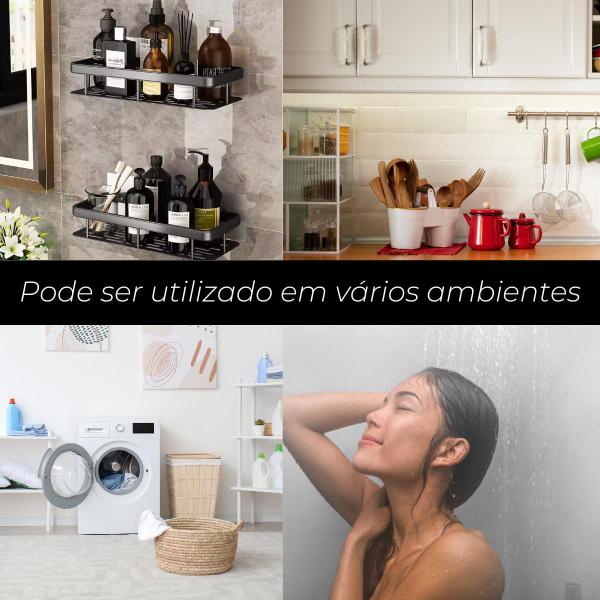 Imagem de Kit 2 Suportes Fixo Parede Porta Shampoo Sabonete Prateleira Multiuso