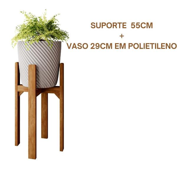 Imagem de Kit 2 Suportes Legs de Madeira 40cm e 55cm com Vaso 29cm