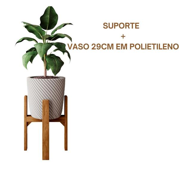 Imagem de Kit 2 Suportes Legs de Madeira 40cm e 55cm com Vaso 29cm