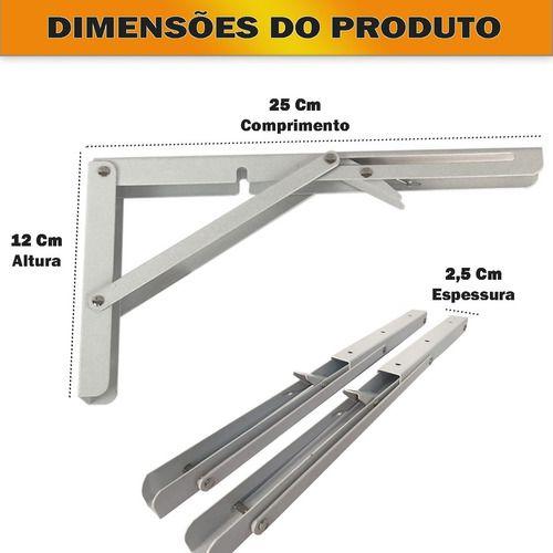 Imagem de Kit 2 Suportes Mão Francesa Cantoneira Dobrável Retrátil Reforçada Prateleira Mesa 25cm