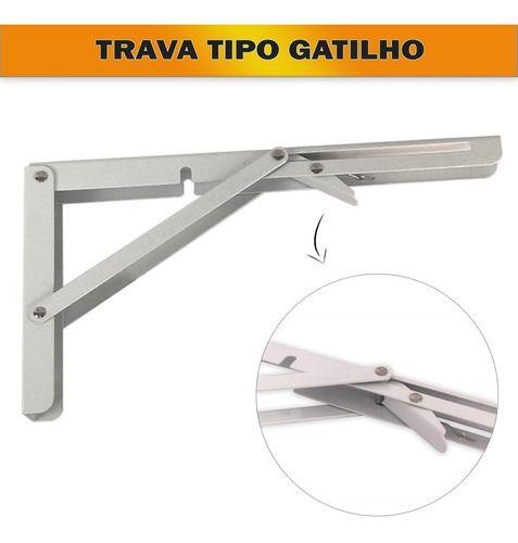 Imagem de Kit 2 Suportes Mão Francesa Cantoneira Dobrável Retrátil Reforçada Prateleira Mesa 25cm