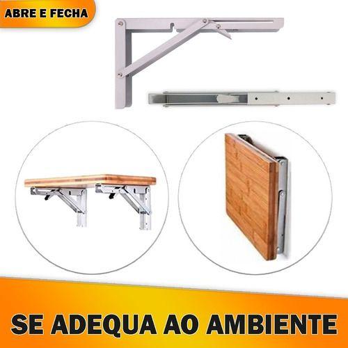 Imagem de Kit 2 Suportes Mão Francesa Cantoneira Dobrável Retrátil Reforçada Prateleira Mesa 30cm