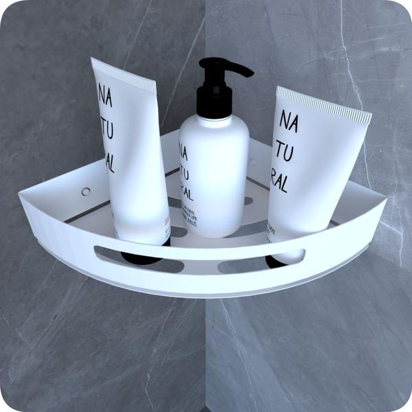 Imagem de Kit 2 Suportes Porta Shampoo Banheiro De Canto Inox Branco