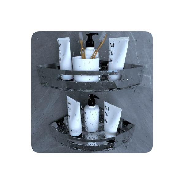 Imagem de Kit 2 Suportes Porta Shampoo De Banheiro De Canto Inox