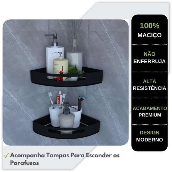 Imagem de Kit 2 Suportes Porta Shampoo P/ Banheiro De Canto Inox Preto