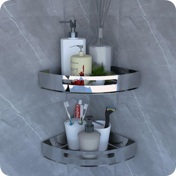 Imagem de Kit 2 Suportes Porta Shampoo Para Banheiro De Canto Inox
