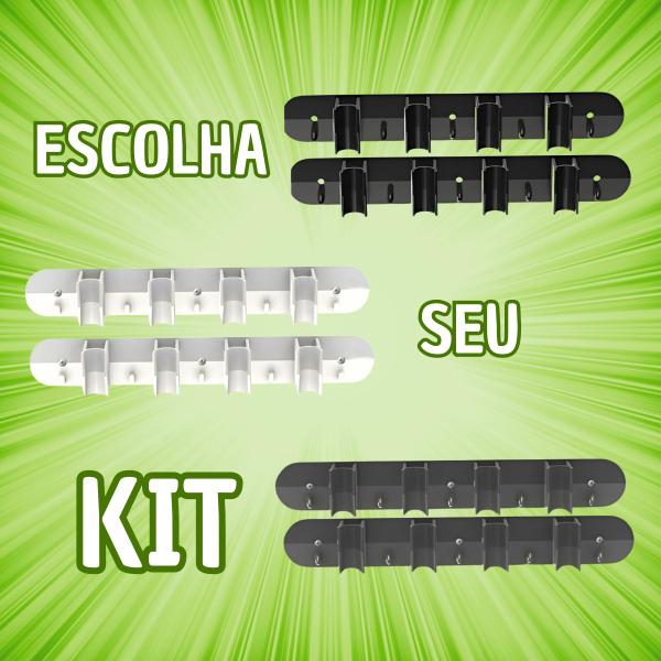 Imagem de KIT 2 Suportes Porta Vassoura Rodo Parede C/ 4 Encaixes 5 Ganchos Cada Suporte Micromax