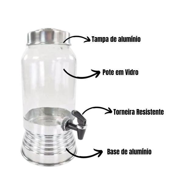 Kit 2 Suqueiras De Vidro Dispenser Com Torneira Suporte Para Bebidas Suco Cerveja Agua Saborizada - ALUMINIOS ANL Imagem de Kit 2 Suqueiras De Vidro Dispenser Com Torneira Suporte Para Bebidas Suco Cerveja Agua Saborizada