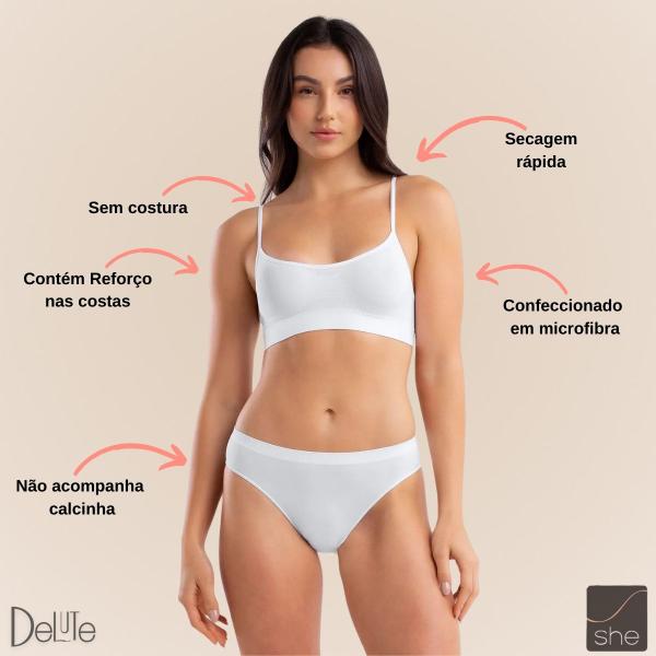 Imagem de Kit 2 Sutias Top Fitness Nadador Sem Costura Sem Bojo Em Microfibra SHE Com Alça Fina 