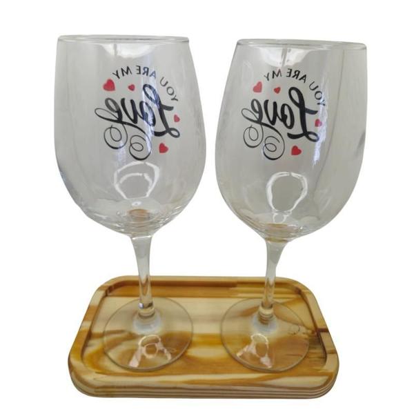 Imagem de Kit 2 Taças Bandeja Frase Love Personalizada Vinho 490Ml