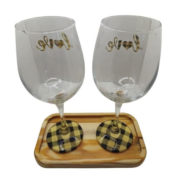 Imagem de Kit 2 Taças Bandeja Love Personalizado Vinho Amarela 490 Ml