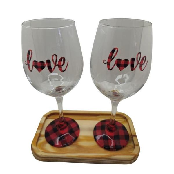 Imagem de Kit 2 Taças Bandeja Love Personalizado Vinho Vermelho 490 Ml