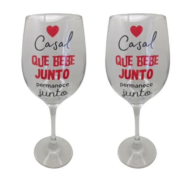 Imagem de Kit 2 Taças Frase Casal Bebe Junto Amor Personalizada Vinho