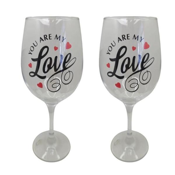 Imagem de Kit 2 Taças Frase Love Namorados Personalizada Vinho 490Ml