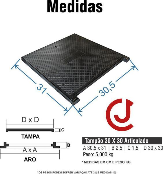 Imagem de Kit 2 Tampa Calçada Elétrica Gordura 30X30 Ferro Articulada