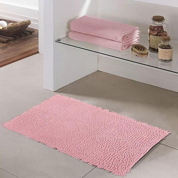 Imagem de Kit 2 Tapetes Bolinhas Macio 38X58Cm Banheiro Rosa