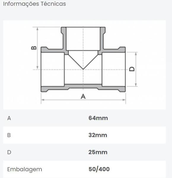 Imagem de Kit 2 Te Soldável 3/4 25mm Conexão Marrom Fortlev