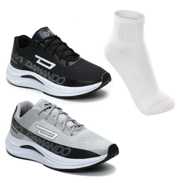 Imagem de Kit 2 Tênis Masculino Academia Caminhada Corrida Leve Confortavel + Meia