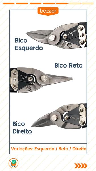 Imagem de Kit 2 Tesoura Aviação 25 cm Corta Chapa Bico Esquerdo Reto Direito Serralheiro Calha Rufo Marceneiro Tapeceiro Pvc