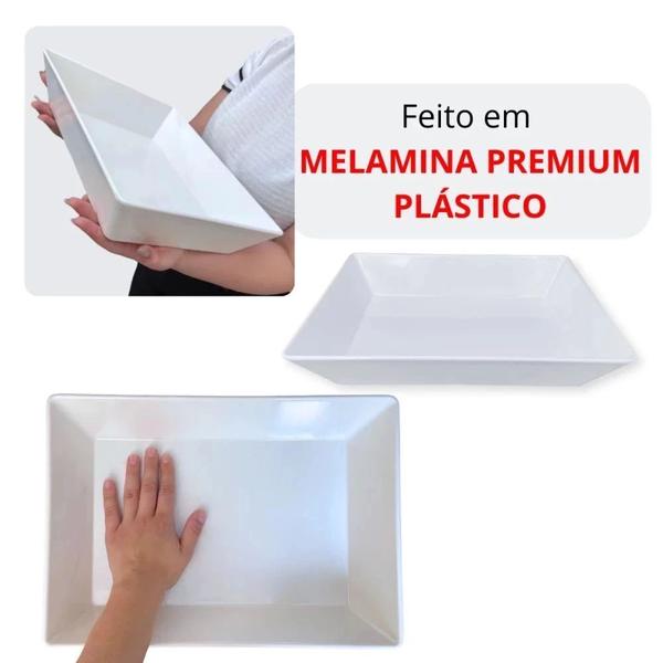 Imagem de Kit 2 Tigelas 35 Cm Retangular Funda Buffet + 3 Tigelas Curvas 300 Ml Pequenas Porcoes Melamina / Plastico  Bestfer 