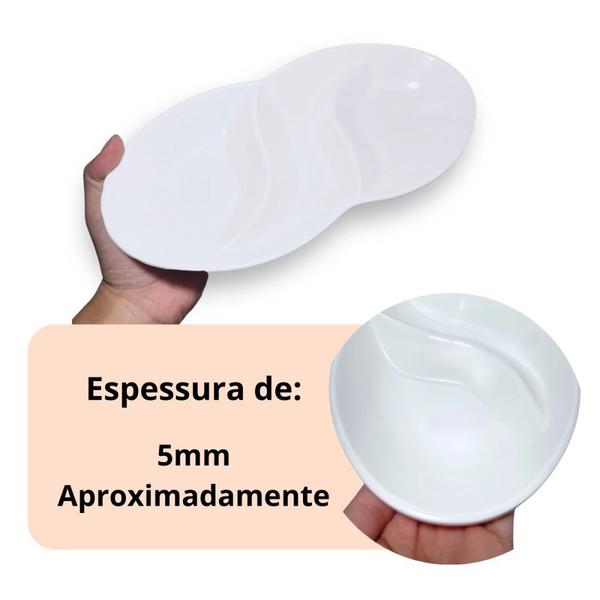 Imagem de Kit 2 Tigelas 800 Ml Oval 24 Cm Ondulada + 1 Petisqueira 25,5 Cm 3 Divisorias Melamina Profissional  Bestfer 