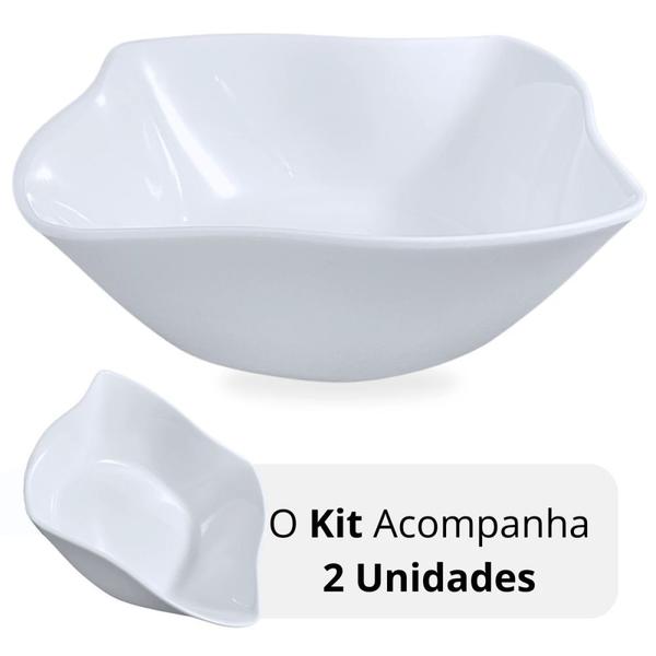 Imagem de Kit 2 Tigelas Cumbucas Quadradas Ondulada Delicada 800ml Pequenas Brancas para Salada e Fruteira em Melamina  Bestfer 