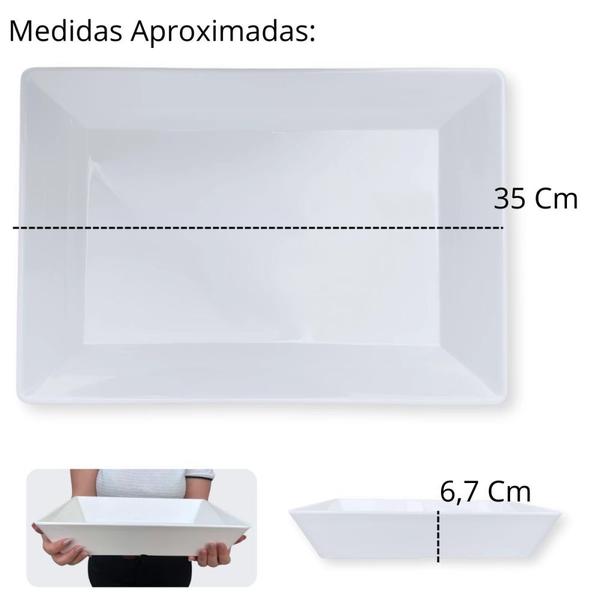 Imagem de Kit 2 Tigelas de 35 Cm Retangular Funda para Buffet Restaurante Profissional Melamina Premium Branca  Bestfer 