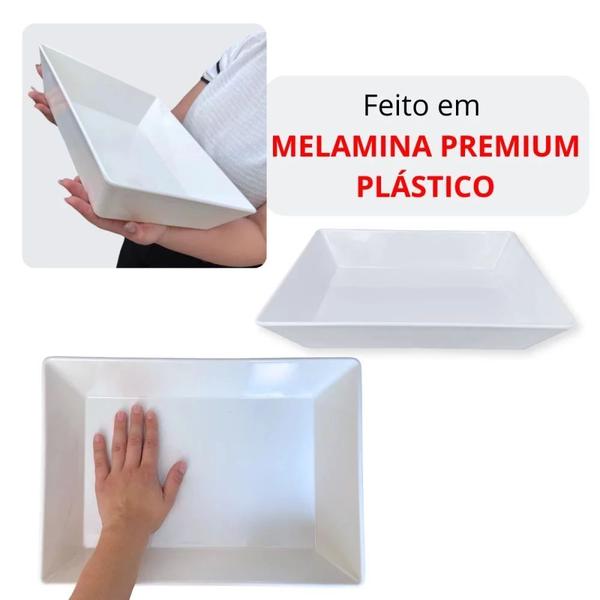 Imagem de Kit 2 Tigelas de 35 Cm Retangulares Funda para Buffet + 6 Colheres em Melamina para Finger Food  Bestfer 