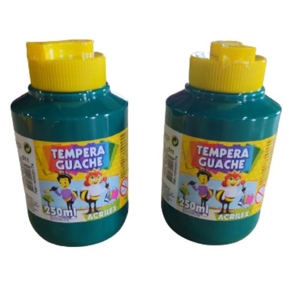 Imagem de Kit 2 Tinta Tempera Guache Escolar Verde 250ml Acrilex