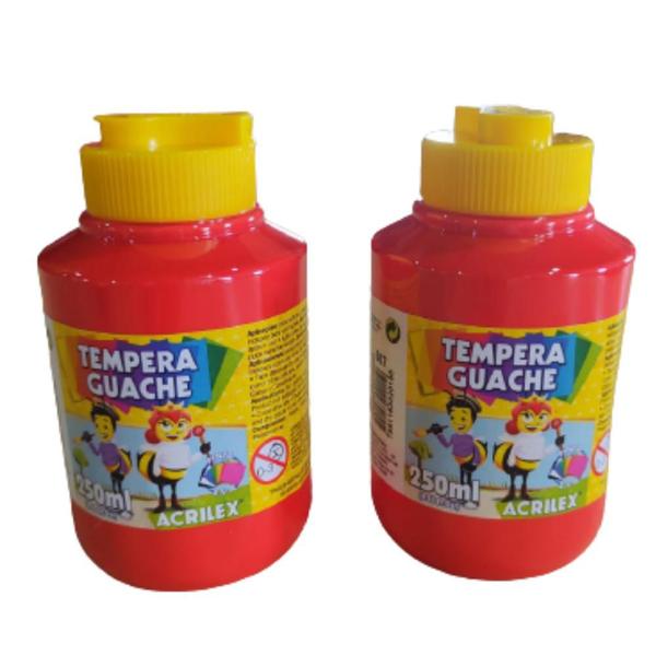 Imagem de Kit 2 Tinta Tempera Guache Escolar Vermelho 250ml Acrilex