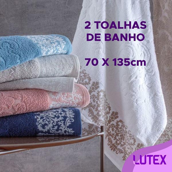 Imagem de Kit 2 Toalhas Banho Corttex Medalhão Jacquard Alta Absorção Algodão Toalha Pré-Lavada Pré-Encolhida