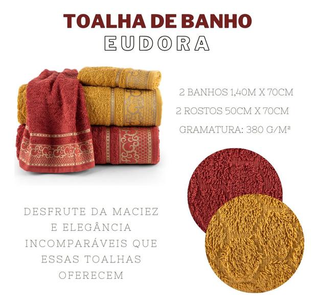 Imagem de Kit 2 Toalhas De Banho E 2 Para Rosto Hipoalergênicas Eudora