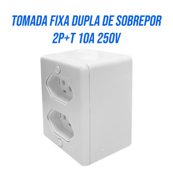 Imagem de kit 2 Tomada dupla 2 fixas sobrepor bipolar 2P+T 10A 250V Ilumi