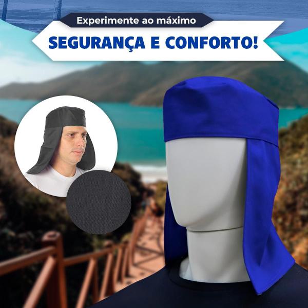 Imagem de Kit 2 Toucas Capuz Protetor Solda Soldador Sol em Brim Cor Azul