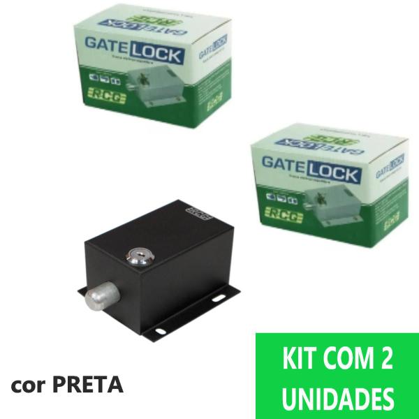 Imagem de Kit 2 Travas Eletromagnéticas Preta 127v Portão Eletric Rcg