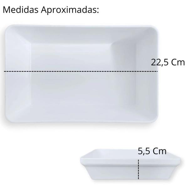 Imagem de Kit 2 Travessas 22,5 Cm Retangulares Buffet + 4 Molheiras Formato Gota Melamina Premium  Bestfer 