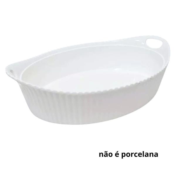 Imagem de Kit 2 Travessas 24 Cm Oval Branca em Melamina Premium  Bestfer 